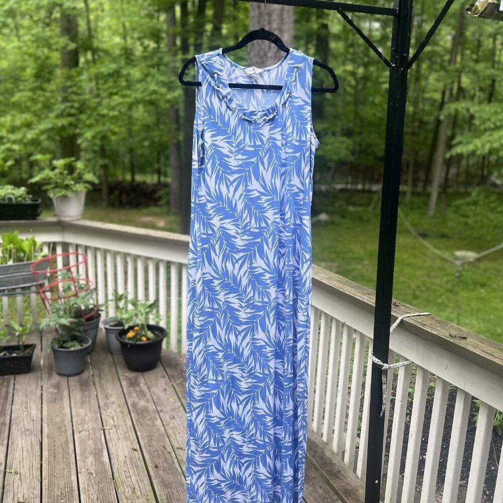 Christopher & Banks Blue White Palm Print Maxi Dress | Size M - Picture 3 of 7